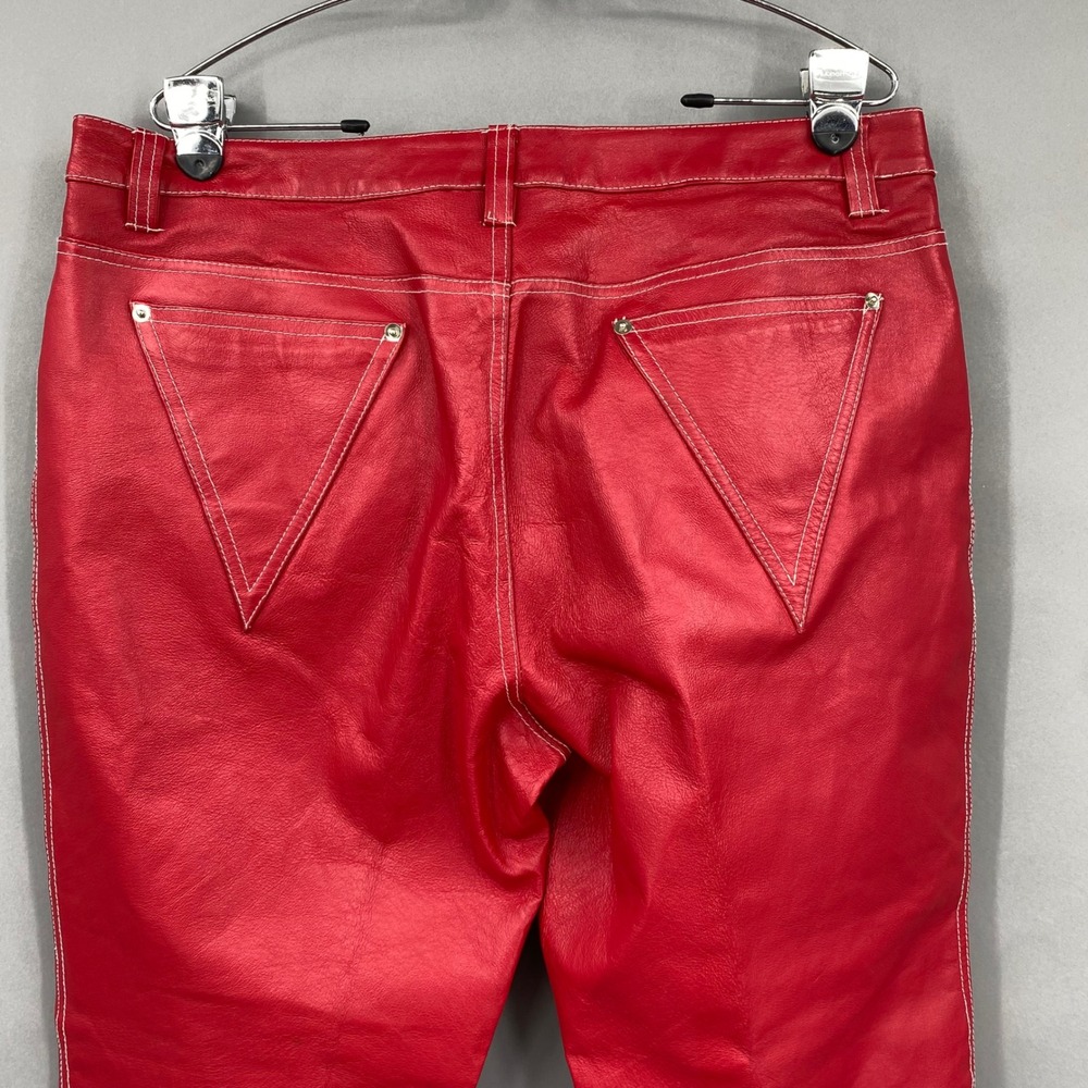 Vintage Metrostyle Red Leather Pants Size‎ 16 Stitch Triangle Pockets Moto Biker